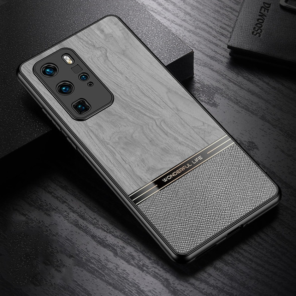 For Huawei P40 Pro Shang Rui Wood Grain Skin PU + TPU Shockproof Case(Grey)