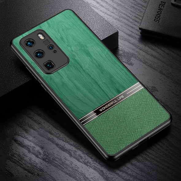 For Huawei P40 Pro Shang Rui Wood Grain Skin PU + TPU Shockproof Case(Green)