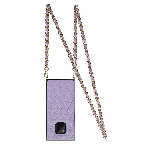 For Huawei Mate 20 Pro Elegant Rhombic Pattern Microfiber Leather +TPU Shockproof Case with Crossbody Strap Chain(Purple)