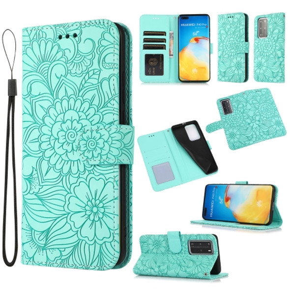 For Huawei P40 Pro Skin Feel Embossed Sunflower Horizontal Flip Leather Case with Holder & Card Slots & Wallet & Lanyard(Green)