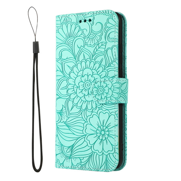 For Huawei P40 Pro Skin Feel Embossed Sunflower Horizontal Flip Leather Case with Holder & Card Slots & Wallet & Lanyard(Green)