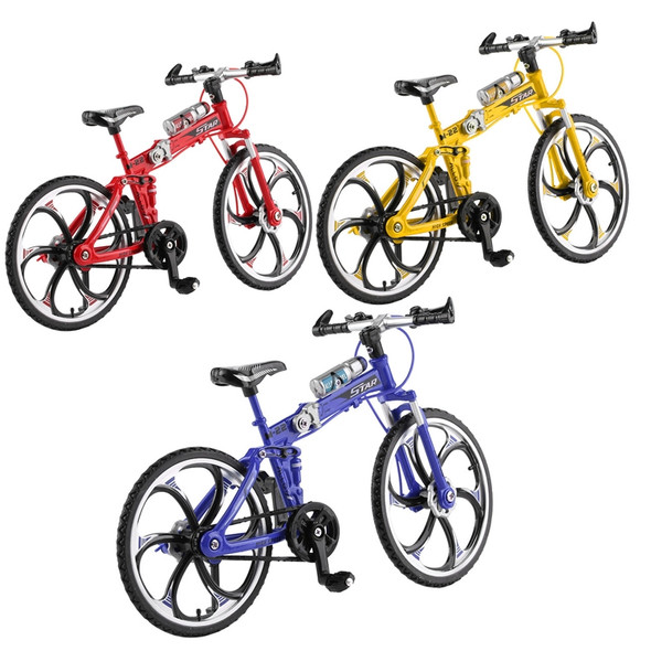 1:8 Scale Simulation Alloy Bicycle Model Mini Bicycle Toy Decoration(Folding-Yellow)