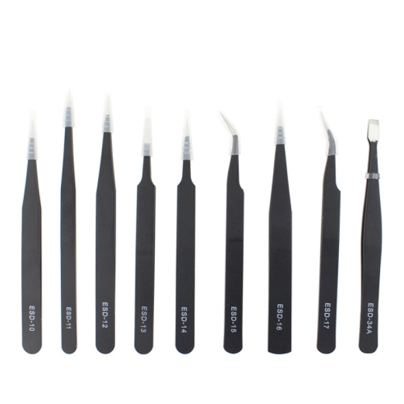 JIAFA JF-8118 9 in 1 Anti-static Precision Tweezers Set with Bag(Black)