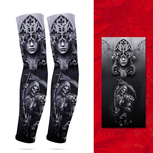 Summer Fake Tattoo Pattern Sunscreen Ice Sleeve Men And Woman Outdoor Riding Ice Sleeves(Death Return)