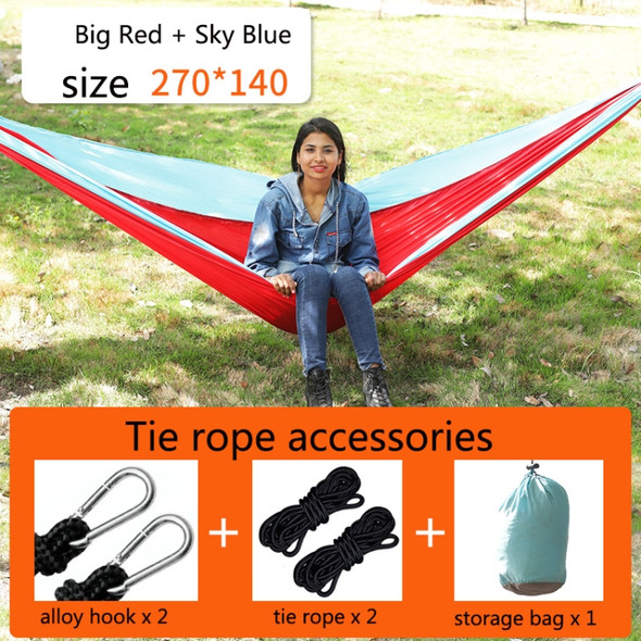 Outdoor Hammock Nylon Parachute Cloth Travel Camping Swing, Style: 2.7m x 1.4m (Red+Sky Blue)