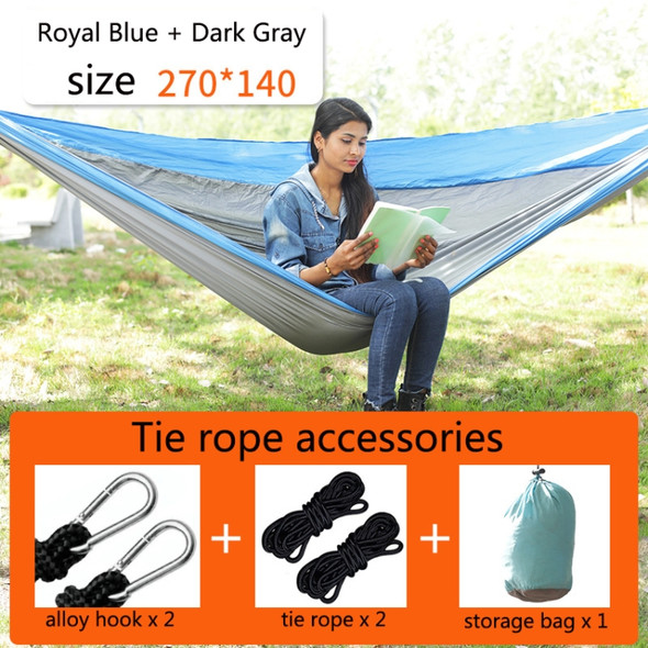 Outdoor Hammock Nylon Parachute Cloth Travel Camping Swing, Style: 2.7m x 1.4m (Royal Blue+Dark Gray)