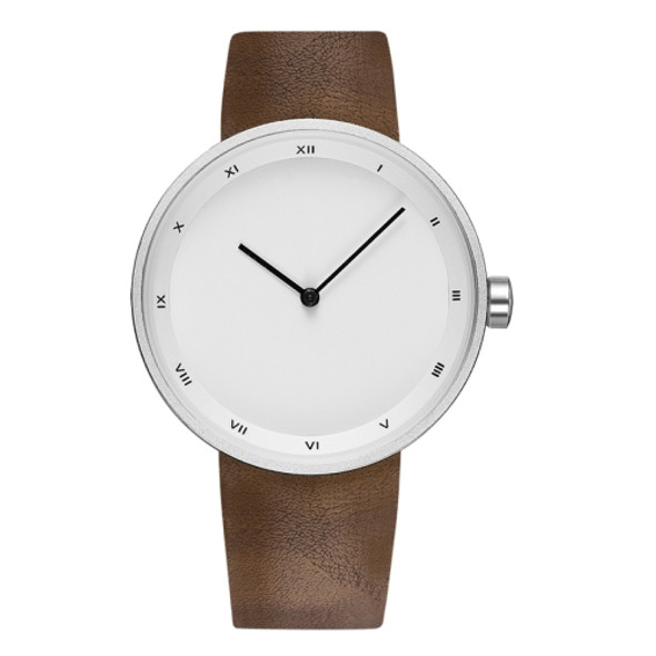 YAZOLE Simple Fashion Quartz Couple Watch(521 Silver Shell White Tray BrownBelt)