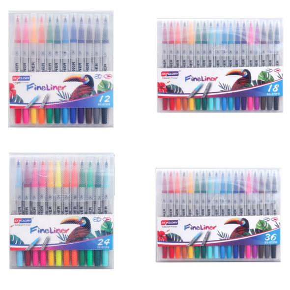 Skyglory 2 Packs Children Drawing Double-Headed Hook Line Pen Art Soft-Headed Watercolor Pen，Specification 24 Color Silver Pole