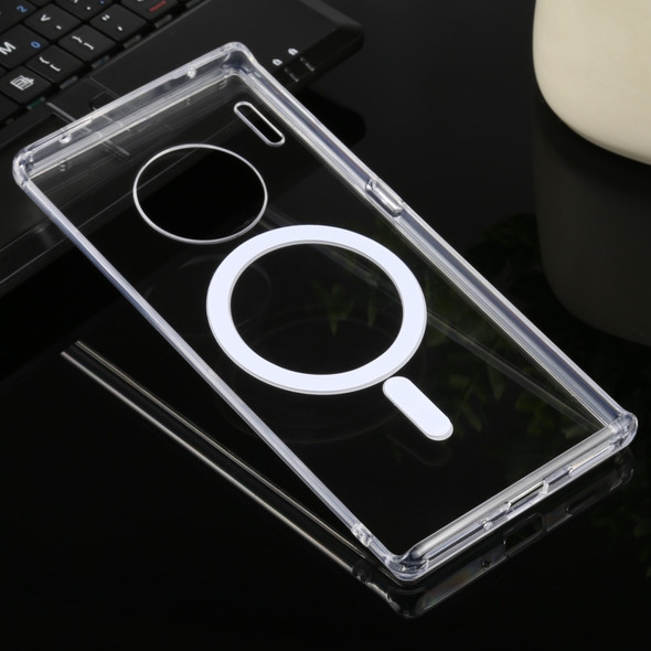 For Huawei Mate 30 Pro Magsafe Case Simple Magnetic Ring All-inclusive Clear Crystal Acrylic PC +TPU Shockproof Case