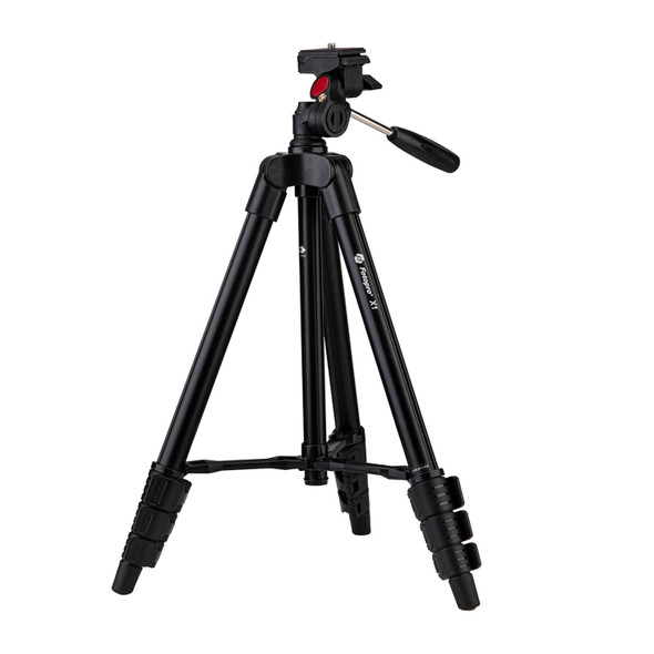 Fotopro X1 4-Section Folding Legs Tripod Mount with U-Shape Three-Dimensional Tripod Head & Phone Clamp for DSLR & Digital Camera, Adjustable Height: 39-122.5cm (Black)