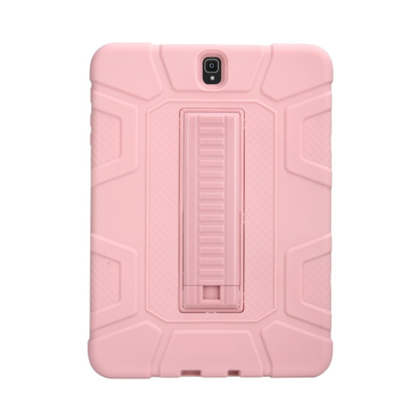 For Samsung Galaxy Tab S3 9.7 T820 C5 Four Corners Shockproof Silicone + PC Protective Case with Holder(Rose Gold)