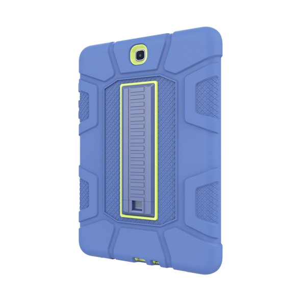 For Samsung Galaxy Tab A 9.7 T550 C5 Four Corners Shockproof Silicone + PC Protective Case with Holder(Navy Blue + Lemon Yellow)