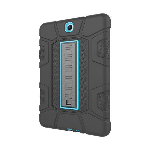 For Samsung Galaxy Tab A 9.7 T550 C5 Four Corners Shockproof Silicone + PC Protective Case with Holder(Black + Blue)