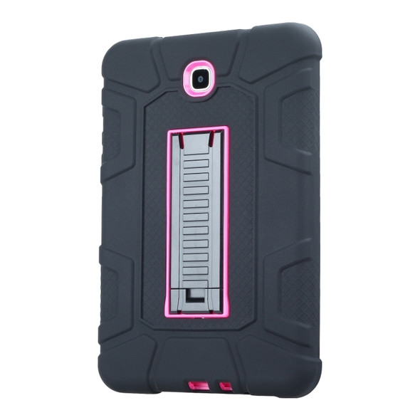 For Samsung Galaxy Tab A 8.0 2015 C5 Four Corners Shockproof Silicone + PC Protective Case with Holder(Black + Rose Red)