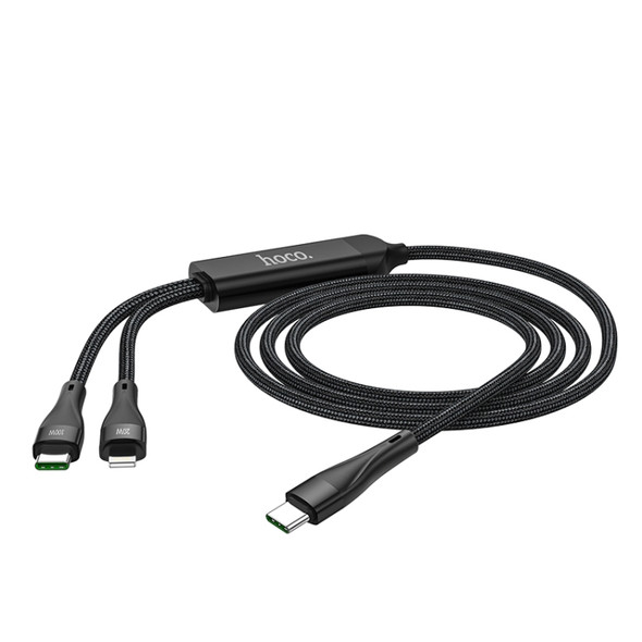 hoco U102 Super 100W 2 in 1 Charging Data Cable USB-C / Type-C to USB-C / Type-C + 8 Pin Cable, Cable Length: 1.5m(Black)