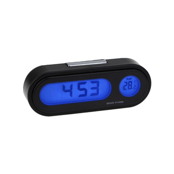 K02 Car Electronic Clock Temperature Meter Night Light LED Temperature Time Meter(Black Blue Light)