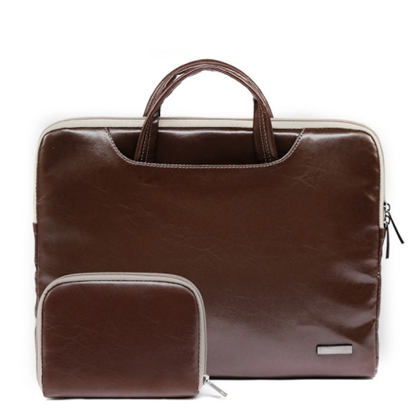 LiSEN LS-116 Simple Laptop Bag Business Laptop Liner Bag, Size: 15.6 inch(PU Brown)