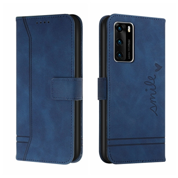 For Huawei P40 Retro Skin Feel Horizontal Flip Soft TPU + PU Leather Case with Holder & Card Slots & Photo Frame(Blue)