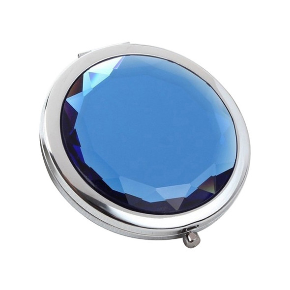 Metal Crystal Makeup Mirror Folding Double Mirror(Blue)