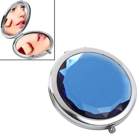 Metal Crystal Makeup Mirror Folding Double Mirror(Blue)