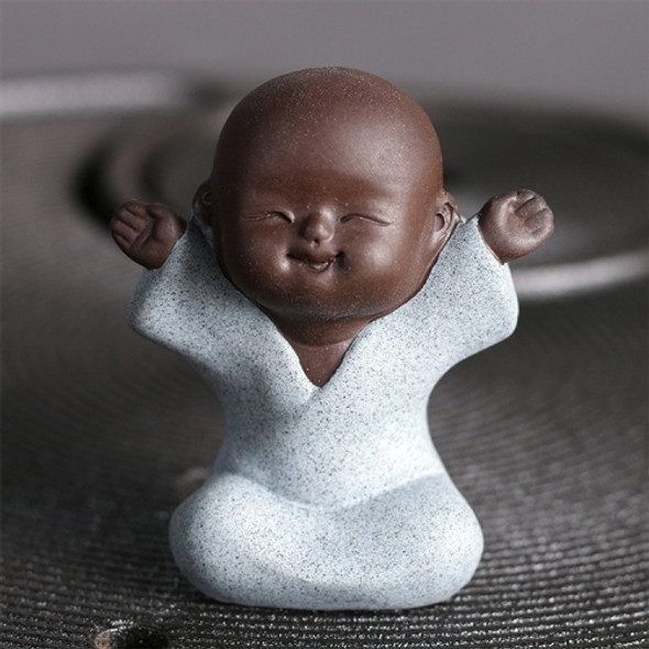 Colored Sand Ceramic Kungfu Little Monk Decorative Ornaments Creative Home Desktop Tea Pet Teaware Crafts (White)