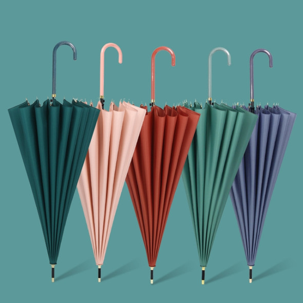 16 Bone Plain Straight Umbrella Small Fresh Long Handle Umbrella(Grapefruit Pink)
