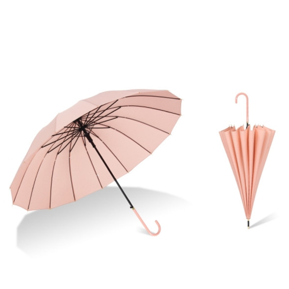 16 Bone Plain Straight Umbrella Small Fresh Long Handle Umbrella(Grapefruit Pink)