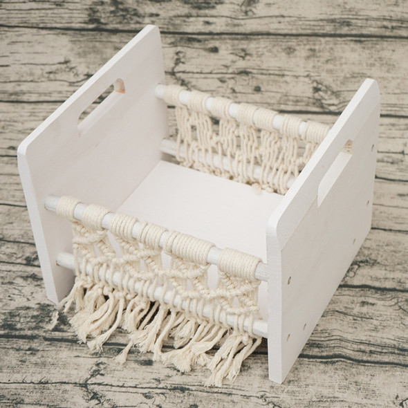 Full Moon Newborn Photography Props Hundred Sunshine Woven Solid Wood Crib(White)