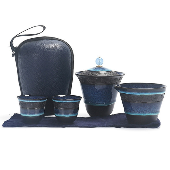 6 in 1 Temmoku Portable Travel Kung Fu Teaware Tea Cup Set