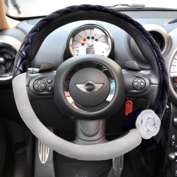 The Color Black And White Leather Car Steering Wheel Cover Sets Four Seasons General With Two Different Flowers To Be Selected