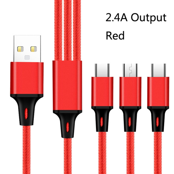 2 PCS ZZ034 USB To 8 Pin + USB-C / Type-C + Micro USB 3 In 1 Fast Charging Cable, Style: Mini-Red