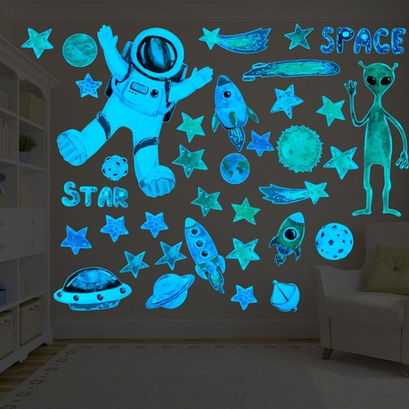 2 Packs AFG3384 Astronaut Alien Spaceship Starry Sky Luminous Wall Sticker, Specification: 24x29cm（Blue）