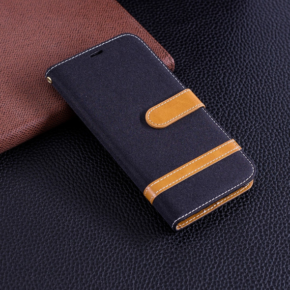 Color Matching Denim Texture Leather Case for Huawei P Smart / Enjoy 7S, with Holder & Card Slots & Wallet & Lanyard(Black)