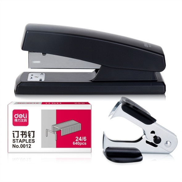 2 Sets Deli 12 0354 Stapler Set Office Standard Medium-Sized Stapler Staple Remover + Staples(Black)