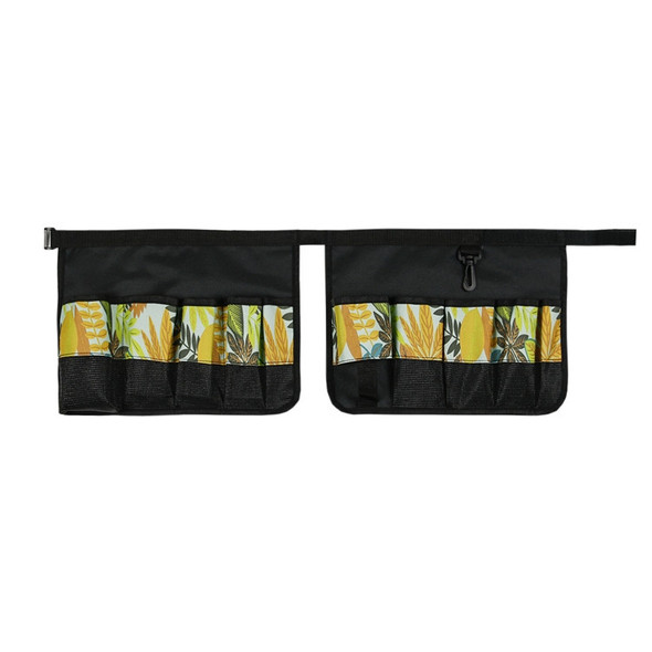 5 Gallon Oxford Cloth Round Bucket Garden Tool Bag Multi-Pocket Portable Outdoor Garden Tool Storage Bag(Black Flower color)