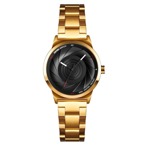 SKMEI 9210 Ladies Business Watch Simple 3D Dial Quartz Watch(Golden Black)