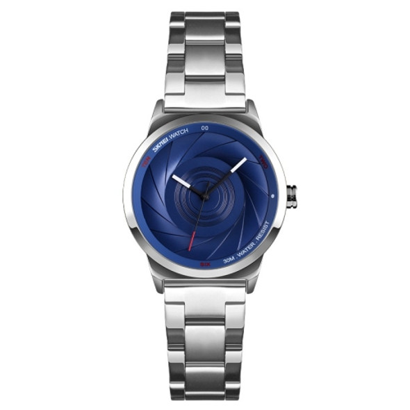 SKMEI 9210 Ladies Business Watch Simple 3D Dial Quartz Watch(Silver Blue)