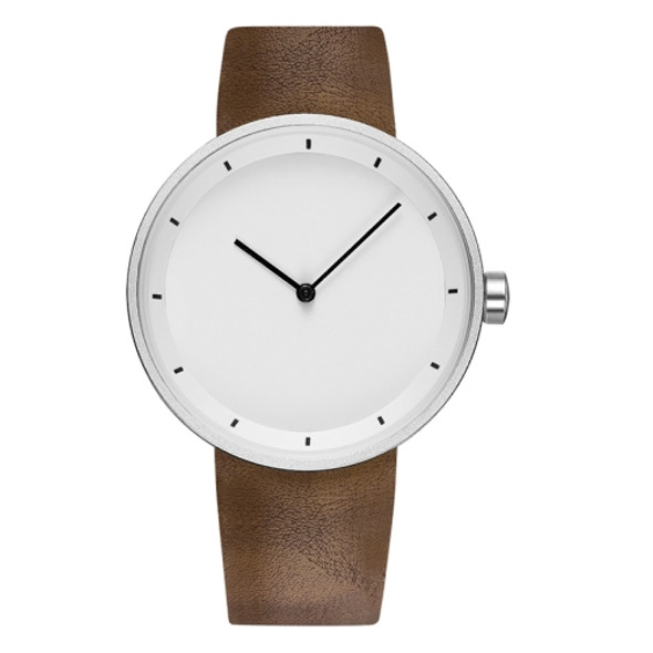 YAZOLE Simple Fashion Quartz Couple Watch(523 Silver Shell White Tray Brown Belt)