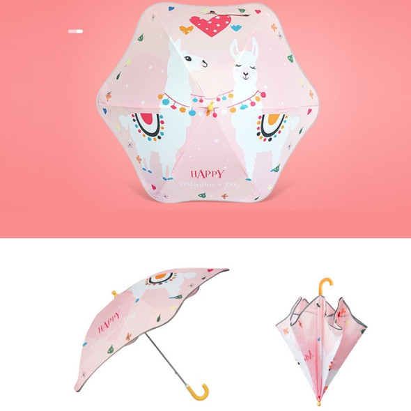 XXY-068 Rounded Cartoon Children Umbrella Outdoor Long Handle Vinyl UV Umbrella(Love Alpaca)