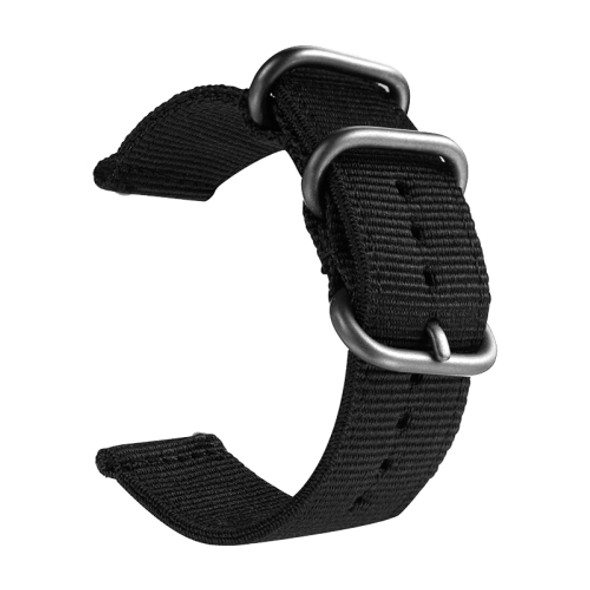 Washable Nylon Canvas Watchband, Band Width:22mm(Black with Silver Ring Buckle)