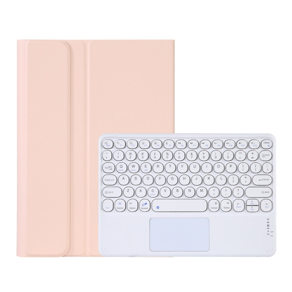 Y0N5-A TPU Case Lambskin Texture Round Keycap Bluetooth Keyboard Leather Case with Holder & Touchpad For Xiaomi Pad 5 / 5 Pro(Pink)