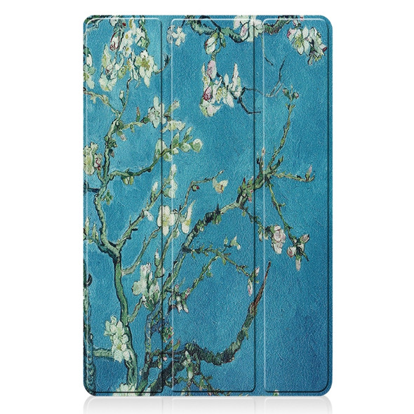 For Xiaomi Pad 5 Custer Painted PU Leather Case with Sleep / Wake-up Function & 3-Fold Holder(Apricot Blossom)