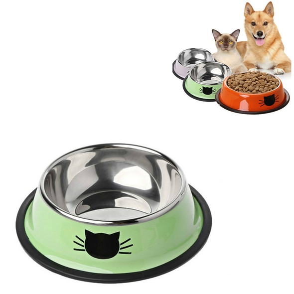 Non-slip Pet Stainless Steel Painted Cat Food Feeder(Green)