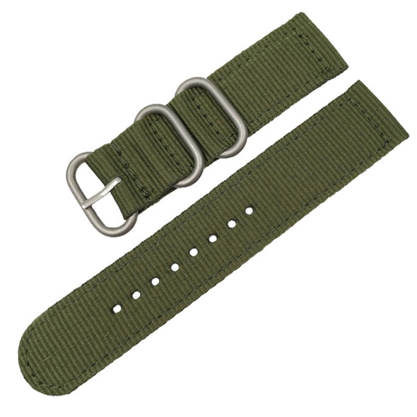 Washable Nylon Canvas Watchband, Band Width:22mm(Army Green with Silver Ring Buckle)