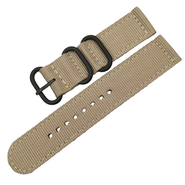 Washable Nylon Canvas Watchband, Band Width:24mm(Khaki with Black Ring Buckle)