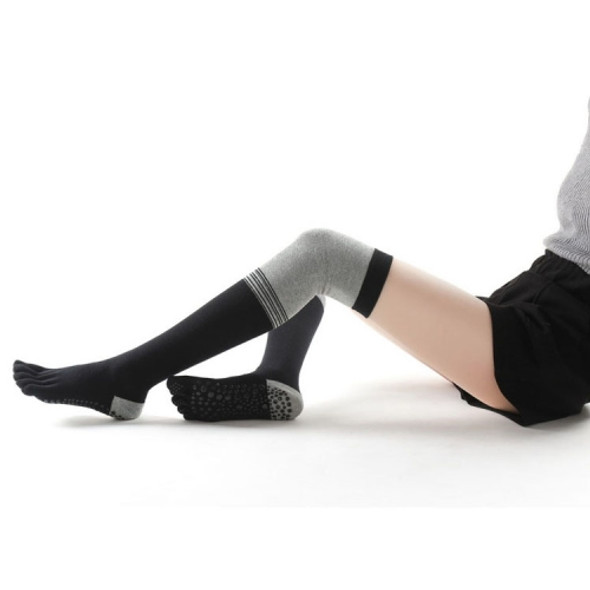 Ladies Over The Knee Yoga Socks Winter Warm Non-Slip Dance Five-Finger Socks, Size: Free Size(Striped Black)