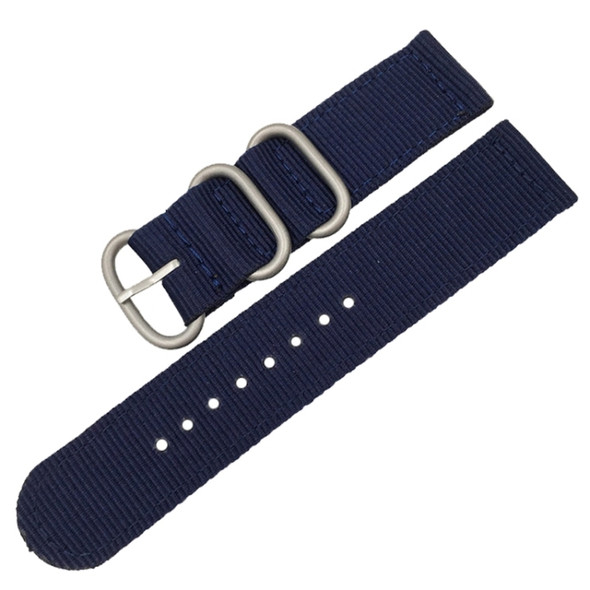 Washable Nylon Canvas Watchband, Band Width:24mm(Dark Blue with Silver Ring Buckle)