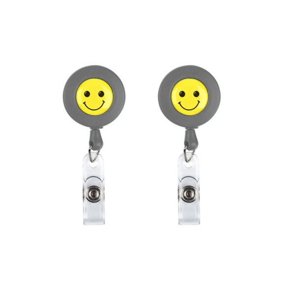 2 PCS ID Easy-to-pull Buckle Smiling Face Holder Name Tag Card Key Badge Retractable Holder Belt Clips(Gray)