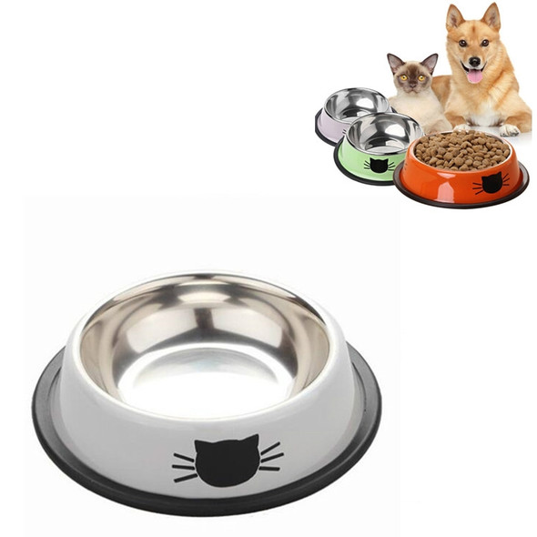 Non-slip Pet Stainless Steel Painted Cat Food Feeder(Gray-white)