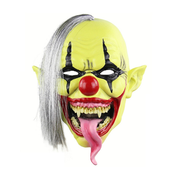 Halloween Festival Party Latex Green Face Clown Frightened Mask, with Hair